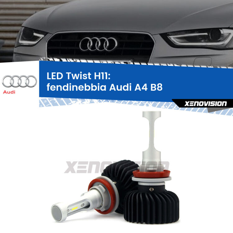 <strong>Kit fendinebbia LED</strong> H11 per <strong>Audi A4</strong> B8 2007 - 2015. Compatte, impermeabili, senza ventola: praticamente indistruttibili. Top Quality.