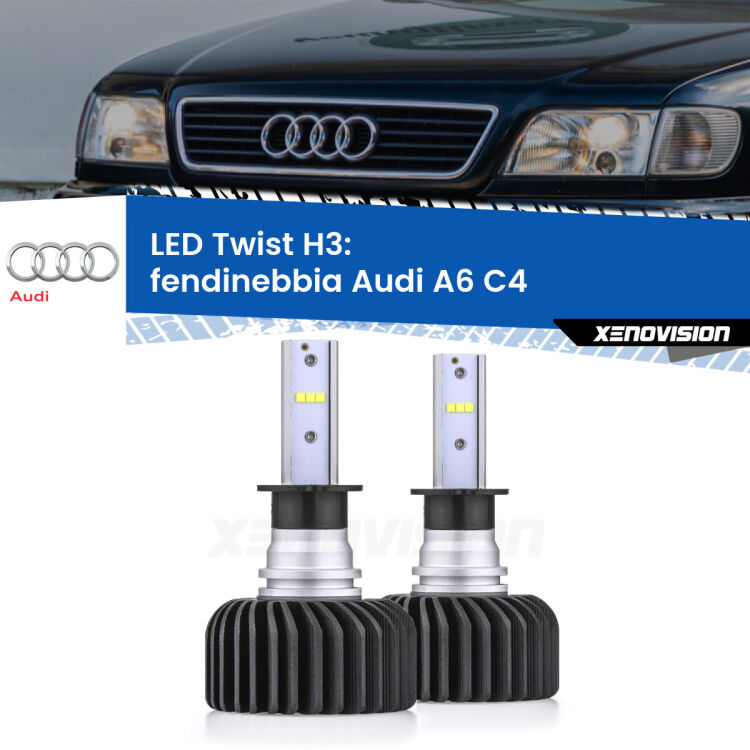 <strong>Kit fendinebbia LED</strong> H3 per <strong>Audi A6</strong> C4 1994 - 1997. Compatte, impermeabili, senza ventola: praticamente indistruttibili. Top Quality.