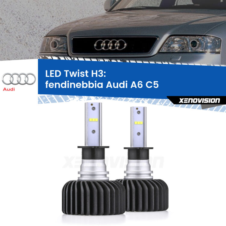 <strong>Kit fendinebbia LED</strong> H3 per <strong>Audi A6</strong> C5 1997 - 2001. Compatte, impermeabili, senza ventola: praticamente indistruttibili. Top Quality.