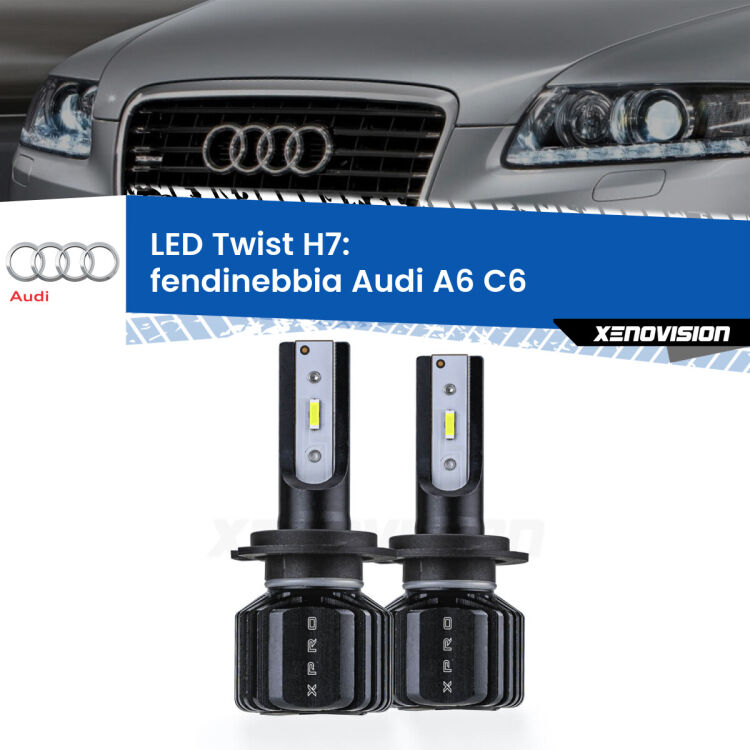 <strong>Kit fendinebbia LED</strong> H7 per <strong>Audi A6</strong> C6 2004 - 2008. Compatte, impermeabili, senza ventola: praticamente indistruttibili. Top Quality.