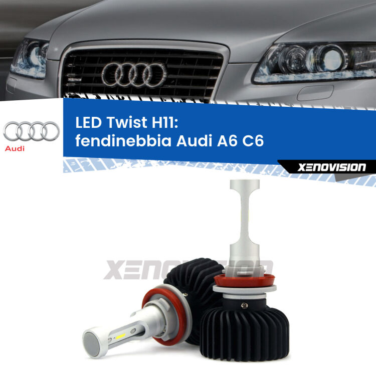 <strong>Kit fendinebbia LED</strong> H11 per <strong>Audi A6</strong> C6 2009 - 2011. Compatte, impermeabili, senza ventola: praticamente indistruttibili. Top Quality.