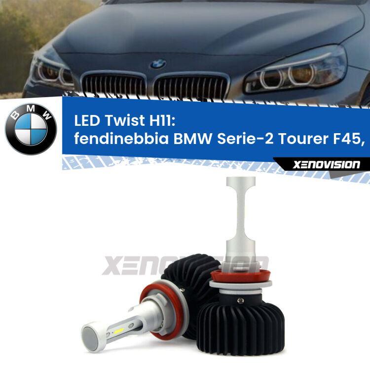 <strong>Kit fendinebbia LED</strong> H11 per <strong>BMW Serie-2 Tourer</strong> F45, F46 2014 - 2018. Compatte, impermeabili, senza ventola: praticamente indistruttibili. Top Quality.