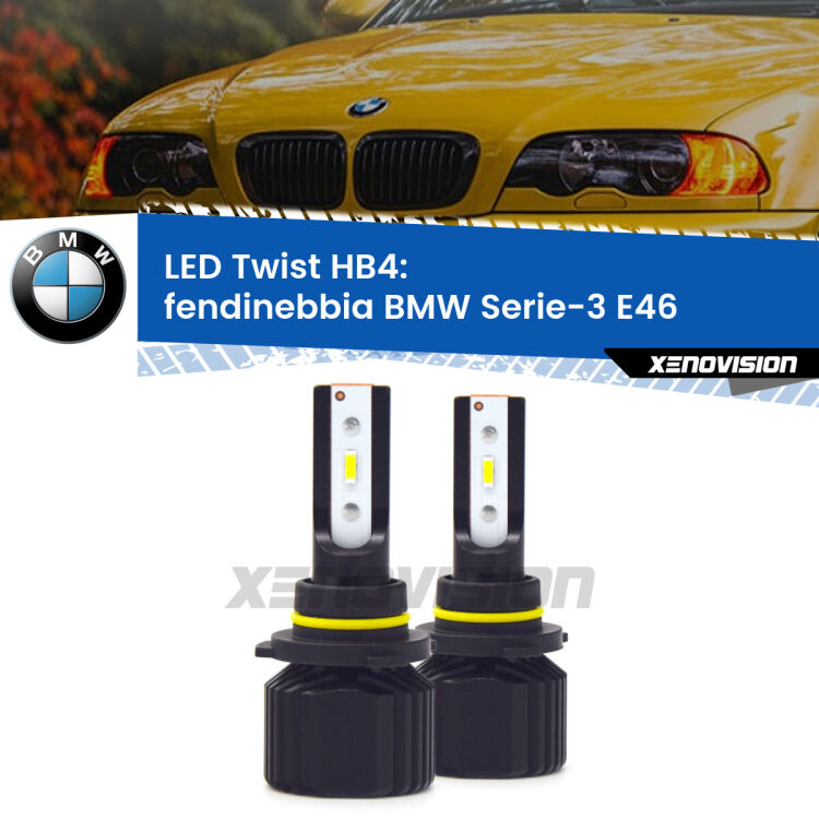<strong>Kit fendinebbia LED</strong> HB4 per <strong>BMW Serie-3</strong> E46 1998 - 2002. Compatte, impermeabili, senza ventola: praticamente indistruttibili. Top Quality.