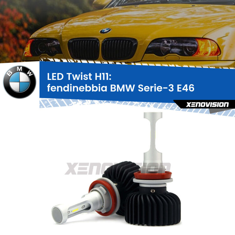 <strong>Kit fendinebbia LED</strong> H11 per <strong>BMW Serie-3</strong> E46 2002 - 2005. Compatte, impermeabili, senza ventola: praticamente indistruttibili. Top Quality.
