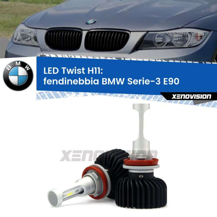 <strong>Kit fendinebbia LED</strong> H11 per <strong>BMW Serie-3</strong> E90 Versione 2. Compatte, impermeabili, senza ventola: praticamente indistruttibili. Top Quality.