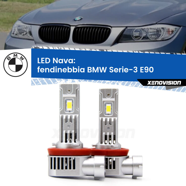 0 Fendinebbia LED BMW Serie-3 E90 Versione 2: Nava 20,000Lm <strong>Fendinebbia LED no-spie per BMW Serie-3</strong> E90 Versione 2. Coppia lampade <strong>H11</strong>/H9/H8/H16(JP) modello Nava canbus, raffreddate a ventola.