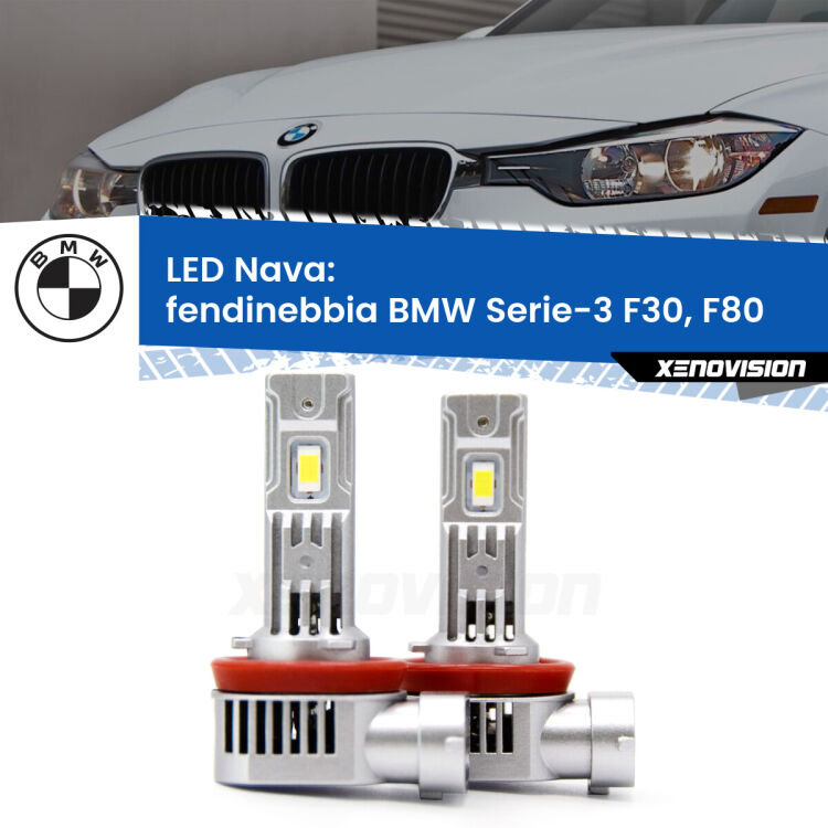 Fendinebbia LED BMW Serie-3 F30, F80 2012 - 2019: Nava 20,000Lm <strong>Fendinebbia LED no-spie per BMW Serie-3</strong> F30, F80 2012 - 2019. Coppia lampade <strong>H11</strong>/H9/H8/H16(JP) modello Nava canbus, raffreddate a ventola.