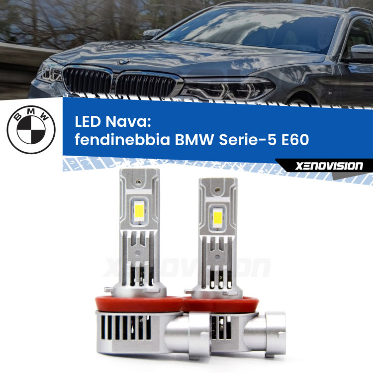Fendinebbia LED BMW Serie-5 E60 2007 - 2010: Nava 20,000Lm <strong>Fendinebbia LED no-spie per BMW Serie-5</strong> E60 2007 - 2010. Coppia lampade <strong>H11</strong>/H9/H8/H16(JP) modello Nava canbus, raffreddate a ventola.