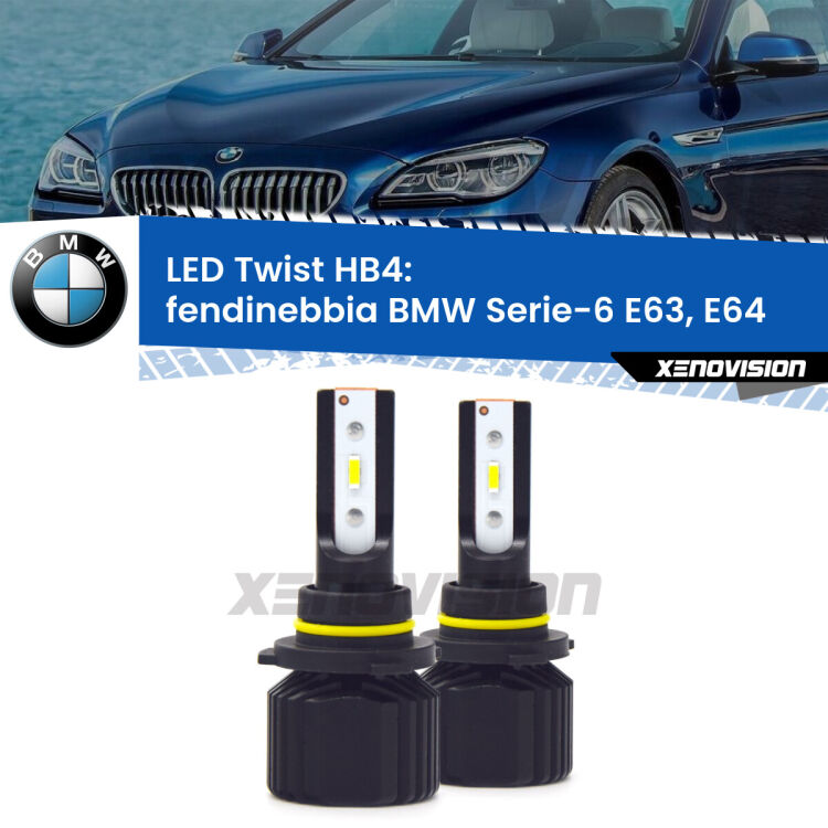 <strong>Kit fendinebbia LED</strong> HB4 per <strong>BMW Serie-6</strong> E63, E64 2004 - 2010. Compatte, impermeabili, senza ventola: praticamente indistruttibili. Top Quality.