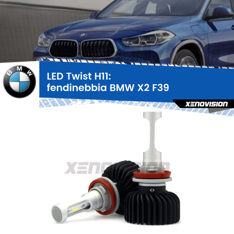 <strong>Kit fendinebbia LED</strong> H11 per <strong>BMW X2</strong> F39 2017 in poi. Compatte, impermeabili, senza ventola: praticamente indistruttibili. Top Quality.
