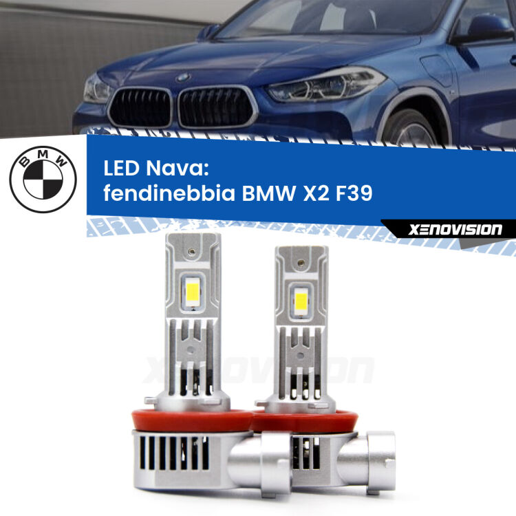 Fendinebbia LED BMW X2 F39 2017 in poi: Nava 20,000Lm <strong>Fendinebbia LED no-spie per BMW X2</strong> F39 2017 in poi. Coppia lampade <strong>H11</strong>/H9/H8/H16(JP) modello Nava canbus, raffreddate a ventola.