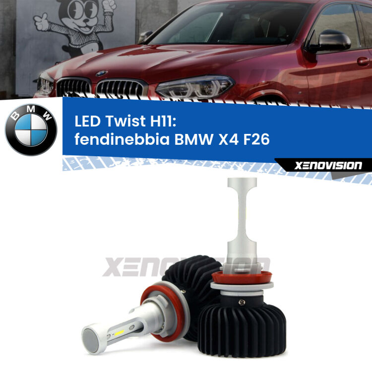 <strong>Kit fendinebbia LED</strong> H11 per <strong>BMW X4</strong> F26 2014 - 2017. Compatte, impermeabili, senza ventola: praticamente indistruttibili. Top Quality.
