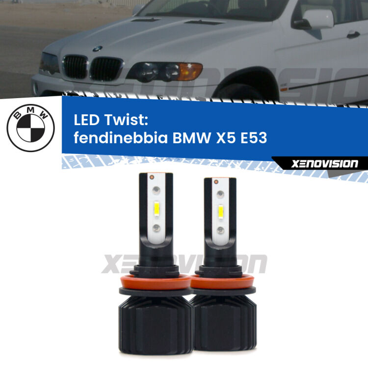 Fendinebbia LED BMW X5 E53 2002 - 2005: Twist 11,000Lm <strong>Kit fendinebbia LED</strong> per <strong>BMW X5</strong> E53 2002 - 2005. Compatte, impermeabili, senza ventola: praticamente indistruttibili. Top Quality.