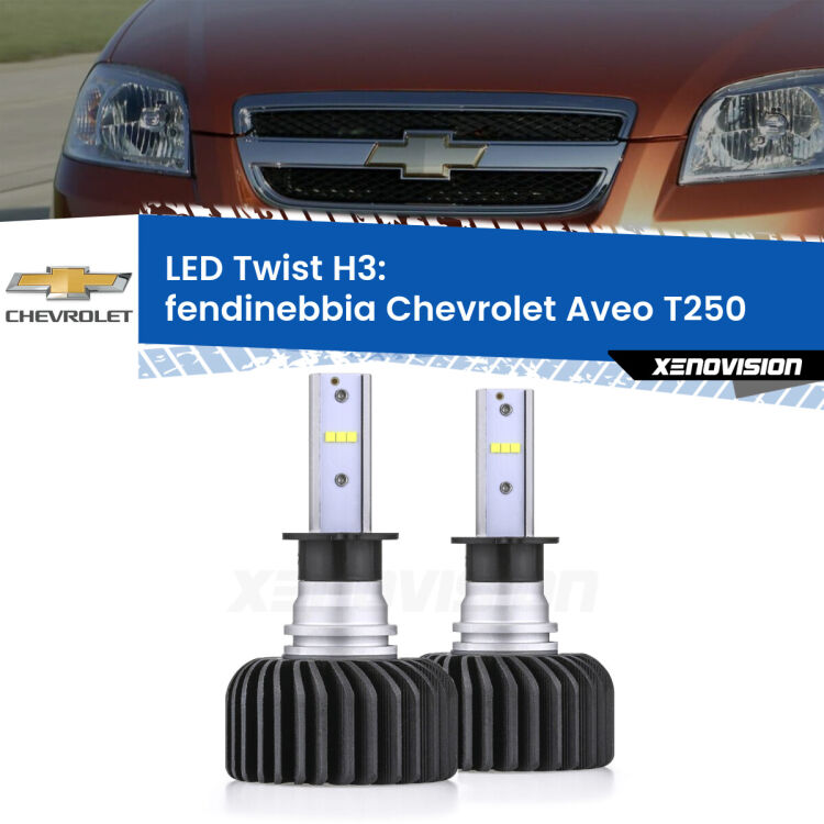 <strong>Kit fendinebbia LED</strong> H3 per <strong>Chevrolet Aveo</strong> T250 2005 - 2011. Compatte, impermeabili, senza ventola: praticamente indistruttibili. Top Quality.