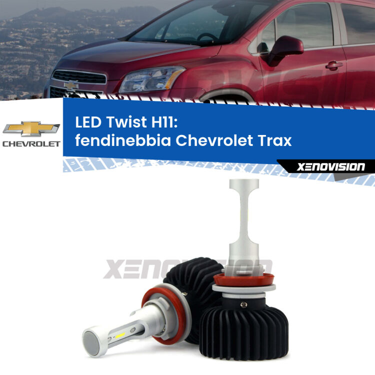<strong>Kit fendinebbia LED</strong> H11 per <strong>Chevrolet Trax</strong>  2012 in poi. Compatte, impermeabili, senza ventola: praticamente indistruttibili. Top Quality.