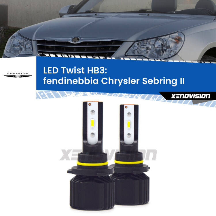 Fendinebbia LED Chrysler Sebring II 2007 - 2010: HB3 11,000Lm <strong>Kit fendinebbia LED</strong> HB3 per <strong>Chrysler Sebring</strong> II 2007 - 2010. Compatte, impermeabili, senza ventola: praticamente indistruttibili. Top Quality.