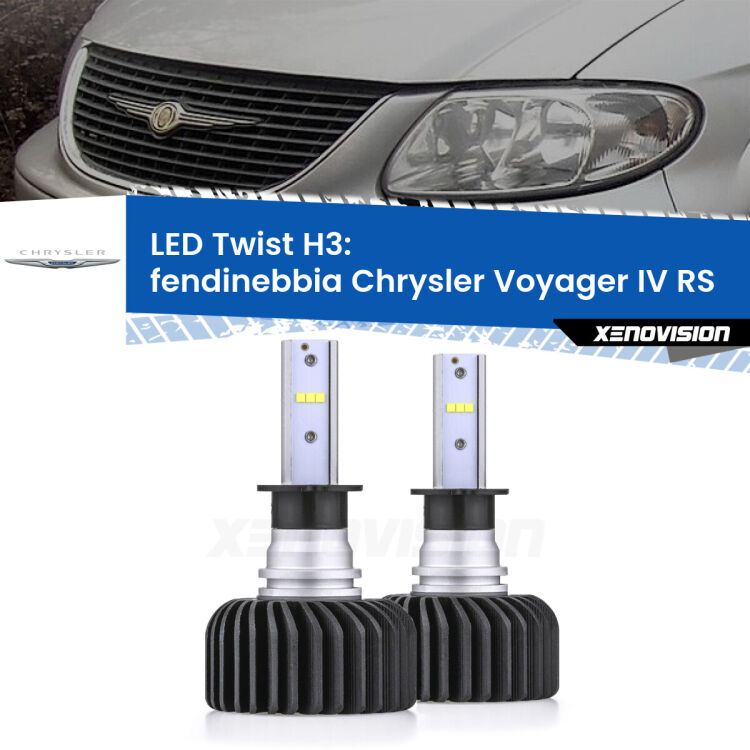 <strong>Kit fendinebbia LED</strong> H3 per <strong>Chrysler Voyager IV</strong> RS 2000 - 2007. Compatte, impermeabili, senza ventola: praticamente indistruttibili. Top Quality.
