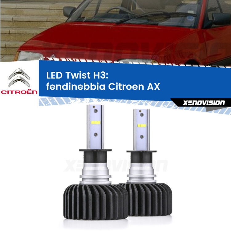 <strong>Kit fendinebbia LED</strong> H3 per <strong>Citroen AX</strong>  1986 - 1998. Compatte, impermeabili, senza ventola: praticamente indistruttibili. Top Quality.