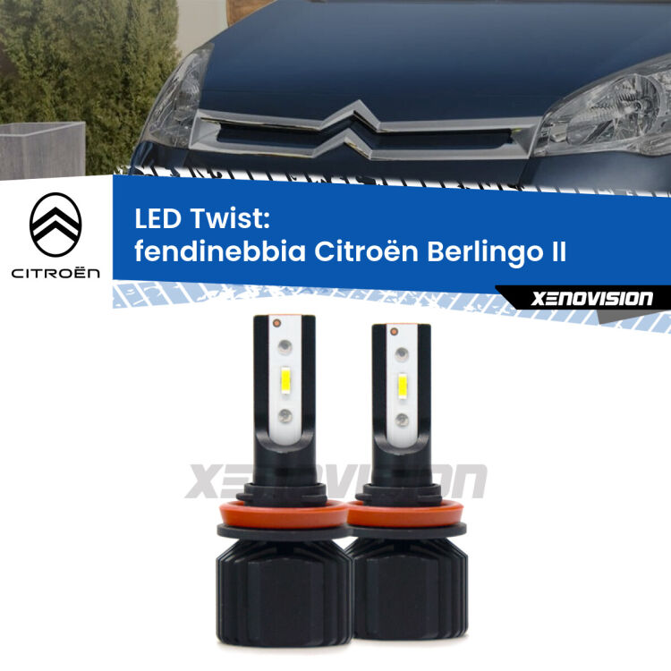 Fendinebbia LED Citroën Berlingo II con luci svolta: Twist 11,000Lm <strong>Kit fendinebbia LED</strong> per <strong>Citroën Berlingo</strong> II con luci svolta. Compatte, impermeabili, senza ventola: praticamente indistruttibili. Top Quality.