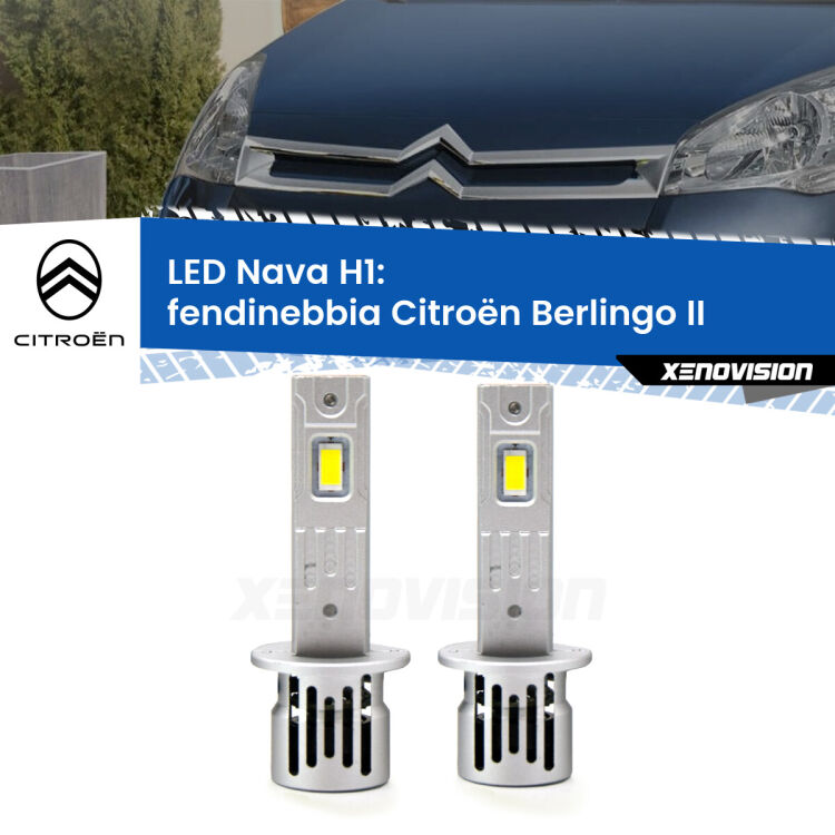 0 Fendinebbia LED Citroën Berlingo II senza luci svolta: H1 Nava <strong>Fendinebbia LED no-spie per Citroën Berlingo</strong> II senza luci svolta. Coppia lampade <strong> H1</strong> modello Nava canbus, raffreddate a ventola.