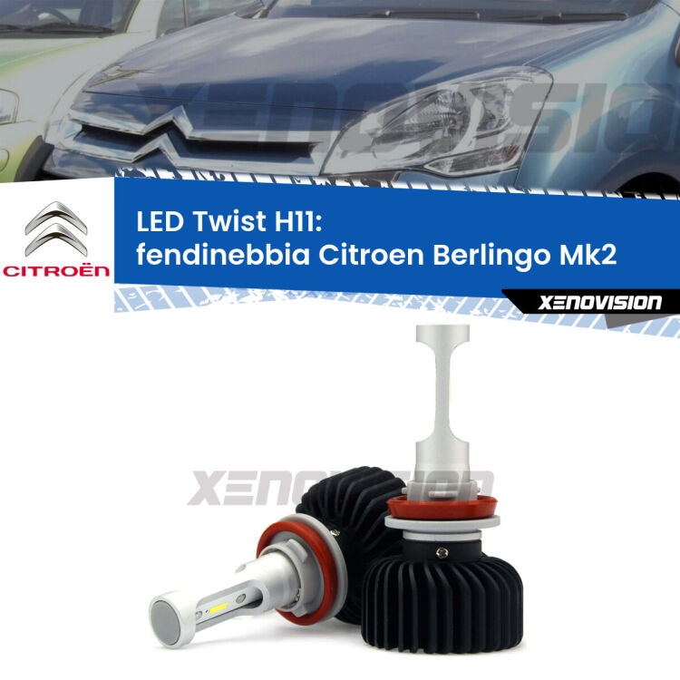 <strong>Kit fendinebbia LED</strong> H11 per <strong>Citroen Berlingo</strong> Mk2 con luci svolta. Compatte, impermeabili, senza ventola: praticamente indistruttibili. Top Quality.