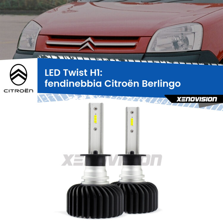 Fendinebbia LED Citroën Berlingo senza luci svolta: H1 11,000Lm <strong>Kit fendinebbia LED</strong> H1 per <strong>Citroën Berlingo</strong> senza luci svolta. Compatte, impermeabili, senza ventola: praticamente indistruttibili. Top Quality.