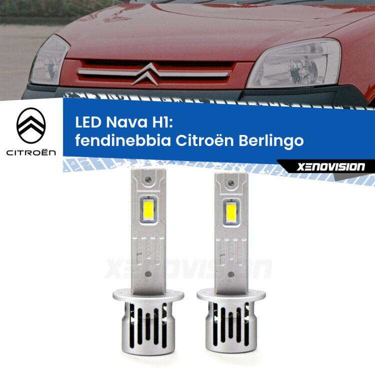 0 Fendinebbia LED Citroën Berlingo senza luci svolta: H1 Nava <strong>Fendinebbia LED no-spie per Citroën Berlingo</strong> senza luci svolta. Coppia lampade <strong> H1</strong> modello Nava canbus, raffreddate a ventola.