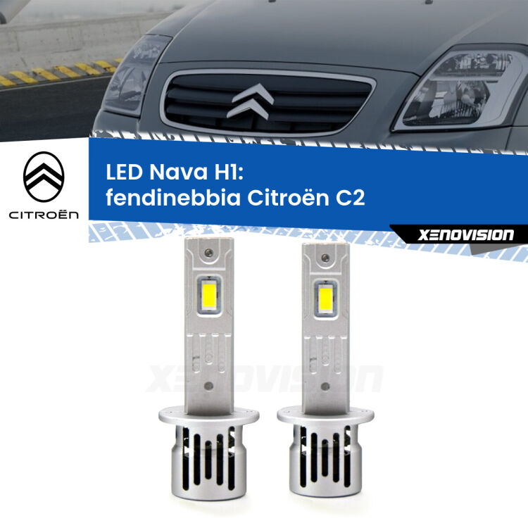 0 Fendinebbia LED Citroën C2 2003 - 2009: H1 Nava <strong>Fendinebbia LED no-spie per Citroën C2</strong> 2003 - 2009. Coppia lampade <strong> H1</strong> modello Nava canbus, raffreddate a ventola.