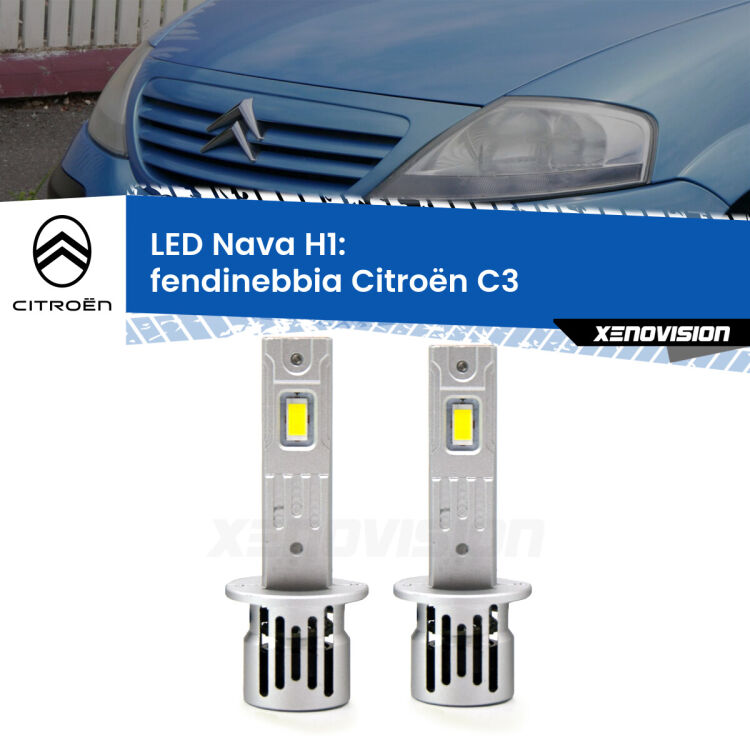 0 Fendinebbia LED Citroën C3 2002 - 2009: H1 Nava <strong>Fendinebbia LED no-spie per Citroën C3</strong> 2002 - 2009. Coppia lampade <strong> H1</strong> modello Nava canbus, raffreddate a ventola.