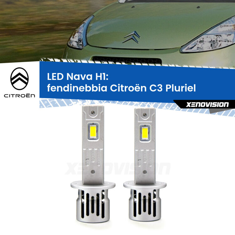0 Fendinebbia LED Citroën C3 Pluriel 2003 - 2010: H1 Nava <strong>Fendinebbia LED no-spie per Citroën C3 Pluriel</strong> 2003 - 2010. Coppia lampade <strong> H1</strong> modello Nava canbus, raffreddate a ventola.