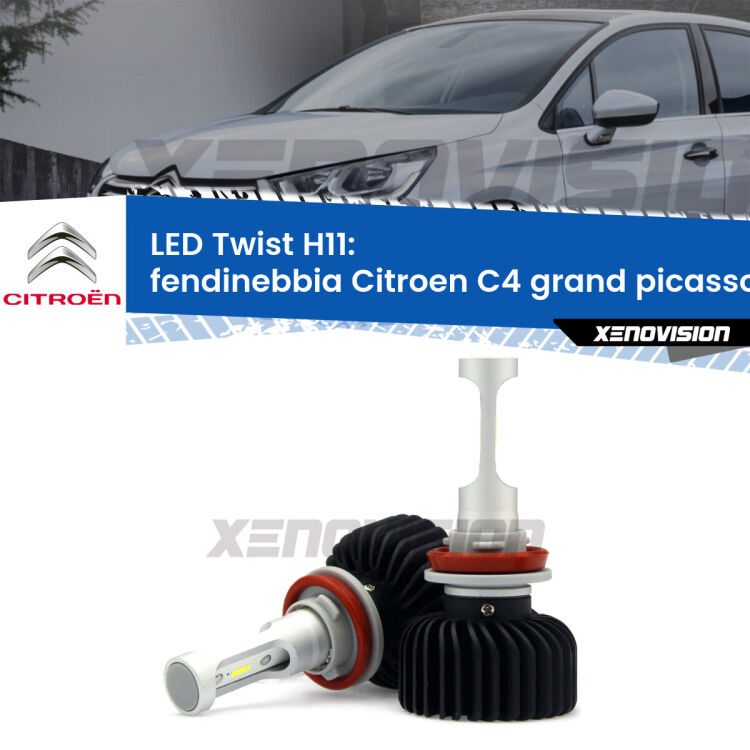 <strong>Kit fendinebbia LED</strong> H11 per <strong>Citroen C4 grand picasso II</strong> Mk2 2013 in poi. Compatte, impermeabili, senza ventola: praticamente indistruttibili. Top Quality.