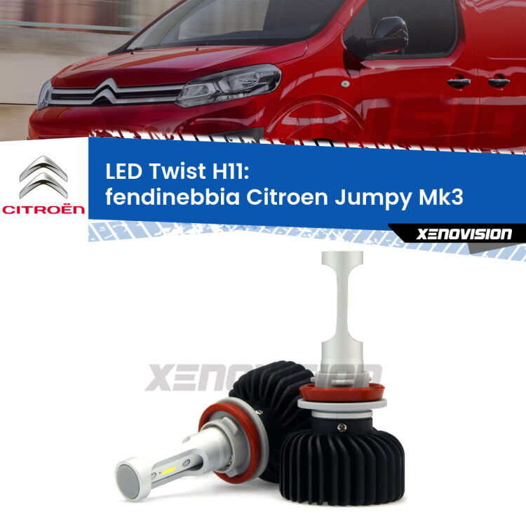 <strong>Kit fendinebbia LED</strong> H11 per <strong>Citroen Jumpy</strong> Mk3 2016 in poi. Compatte, impermeabili, senza ventola: praticamente indistruttibili. Top Quality.
