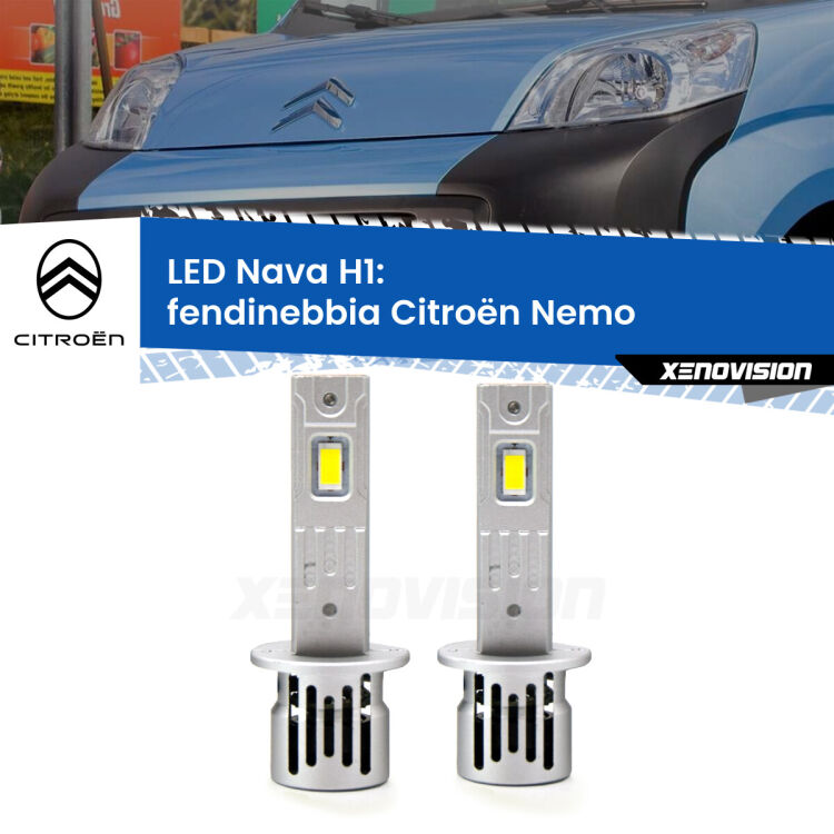 0 Fendinebbia LED Citroën Nemo 2008 in poi: H1 Nava <strong>Fendinebbia LED no-spie per Citroën Nemo</strong> 2008 in poi. Coppia lampade <strong> H1</strong> modello Nava canbus, raffreddate a ventola.