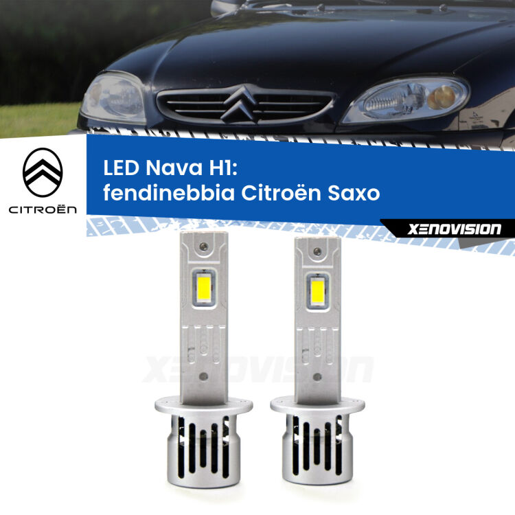 Fendinebbia LED Citroën Saxo  1996 - 2004: H1 Nava <strong>Fendinebbia LED no-spie per Citroën Saxo</strong>  1996 - 2004. Coppia lampade <strong> H1</strong> modello Nava canbus, raffreddate a ventola.