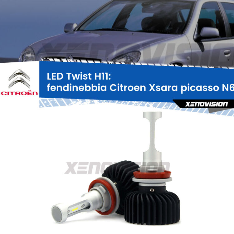 <strong>Kit fendinebbia LED</strong> H11 per <strong>Citroen Xsara picasso</strong> N68 restyling. Compatte, impermeabili, senza ventola: praticamente indistruttibili. Top Quality.