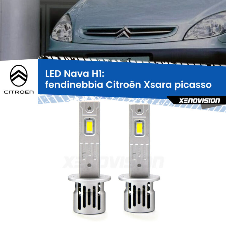 0 Fendinebbia LED Citroën Xsara picasso prima serie: H1 Nava <strong>Fendinebbia LED no-spie per Citroën Xsara picasso</strong> prima serie. Coppia lampade <strong> H1</strong> modello Nava canbus, raffreddate a ventola.