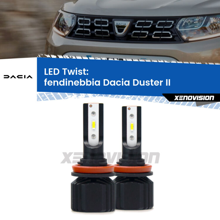 Fendinebbia LED Dacia Duster II 2017 in poi: Twist 11,000Lm <strong>Kit fendinebbia LED</strong> per <strong>Dacia Duster</strong> II 2017 in poi. Compatte, impermeabili, senza ventola: praticamente indistruttibili. Top Quality.