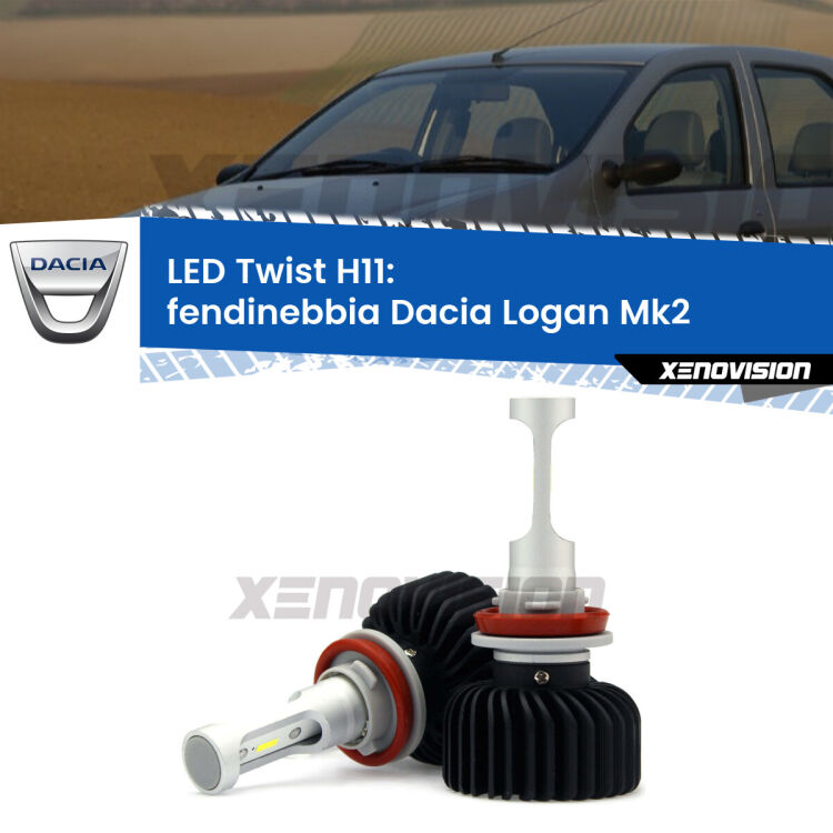 <strong>Kit fendinebbia LED</strong> H11 per <strong>Dacia Logan</strong> Mk2 2012 in poi. Compatte, impermeabili, senza ventola: praticamente indistruttibili. Top Quality.
