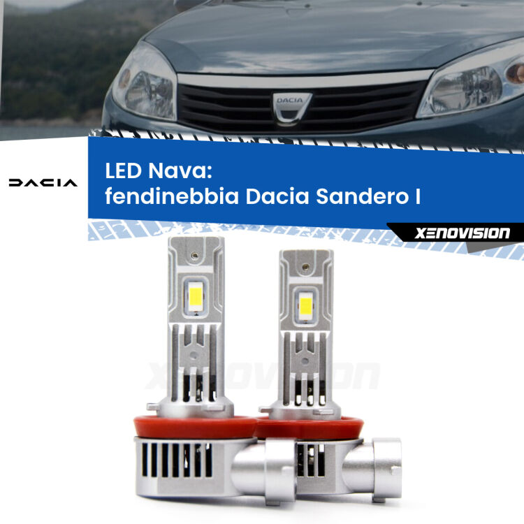 0 Fendinebbia LED Dacia Sandero I 2008 - 2012: Nava 20,000Lm <strong>Fendinebbia LED no-spie per Dacia Sandero I</strong> 2008 - 2012. Coppia lampade <strong>H11</strong>/H9/H8/H16(JP) modello Nava canbus, raffreddate a ventola.