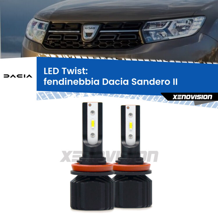 Fendinebbia LED Dacia Sandero II 2012 in poi: Twist 11,000Lm <strong>Kit fendinebbia LED</strong> per <strong>Dacia Sandero II</strong> 2012 in poi. Compatte, impermeabili, senza ventola: praticamente indistruttibili. Top Quality.