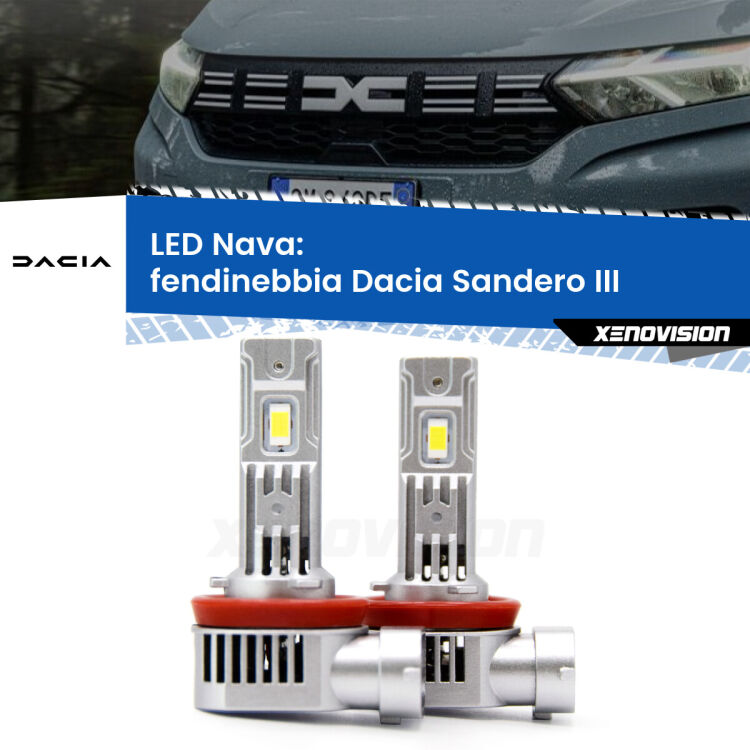 0 Fendinebbia LED Dacia Sandero III 2020 in poi: Nava 20,000Lm <strong>Fendinebbia LED no-spie per Dacia Sandero III</strong> 2020 in poi. Coppia lampade <strong>H11</strong>/H9/H8/H16(JP) modello Nava canbus, raffreddate a ventola.