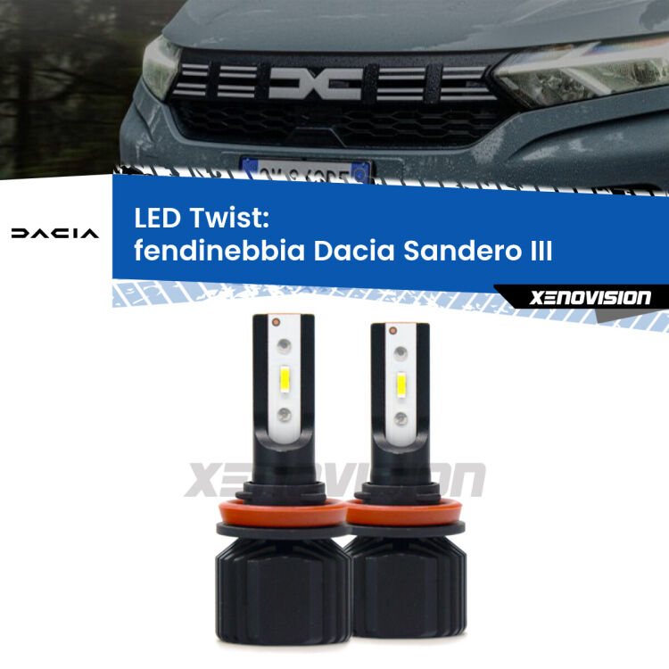 Fendinebbia LED Dacia Sandero III 2020 in poi: Twist 11,000Lm <strong>Kit fendinebbia LED</strong> per <strong>Dacia Sandero III</strong> 2020 in poi. Compatte, impermeabili, senza ventola: praticamente indistruttibili. Top Quality.