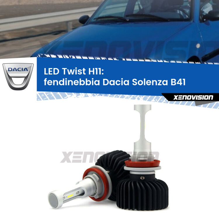 <strong>Kit fendinebbia LED</strong> H11 per <strong>Dacia Solenza</strong> B41 2003 in poi. Compatte, impermeabili, senza ventola: praticamente indistruttibili. Top Quality.