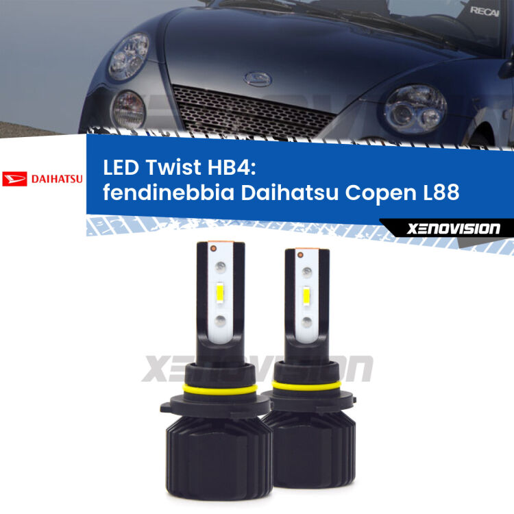 <strong>Kit fendinebbia LED</strong> HB4 per <strong>Daihatsu Copen</strong> L88 2003 - 2012. Compatte, impermeabili, senza ventola: praticamente indistruttibili. Top Quality.