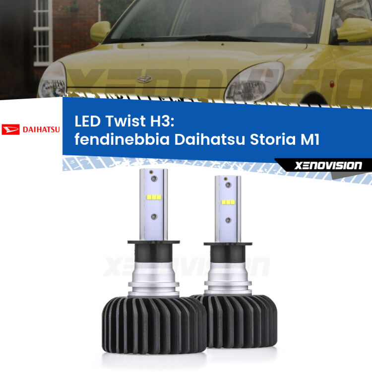 <strong>Kit fendinebbia LED</strong> H3 per <strong>Daihatsu Storia</strong> M1 1998 - 2005. Compatte, impermeabili, senza ventola: praticamente indistruttibili. Top Quality.