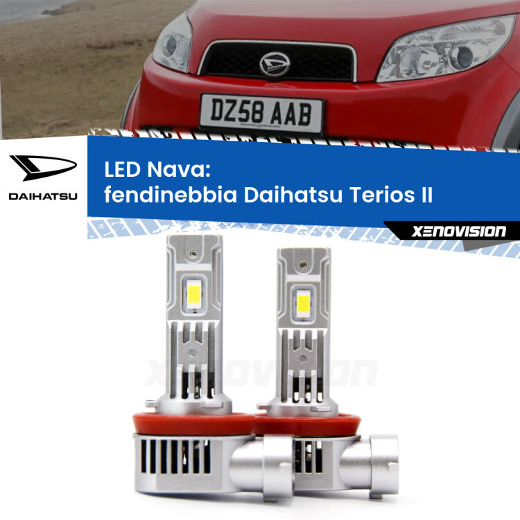 0 Fendinebbia LED Daihatsu Terios II 2005 - 2009: Nava 20,000Lm <strong>Fendinebbia LED no-spie per Daihatsu Terios</strong> II 2005 - 2009. Coppia lampade <strong>H11</strong>/H9/H8/H16(JP) modello Nava canbus, raffreddate a ventola.