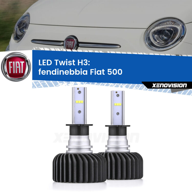 <strong>Kit fendinebbia LED</strong> H3 per <strong>Fiat 500</strong>  2007 - 2022. Compatte, impermeabili, senza ventola: praticamente indistruttibili. Top Quality.