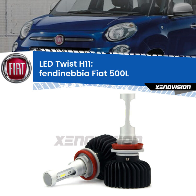 <strong>Kit fendinebbia LED</strong> H11 per <strong>Fiat 500L</strong>  2012 - 2018. Compatte, impermeabili, senza ventola: praticamente indistruttibili. Top Quality.