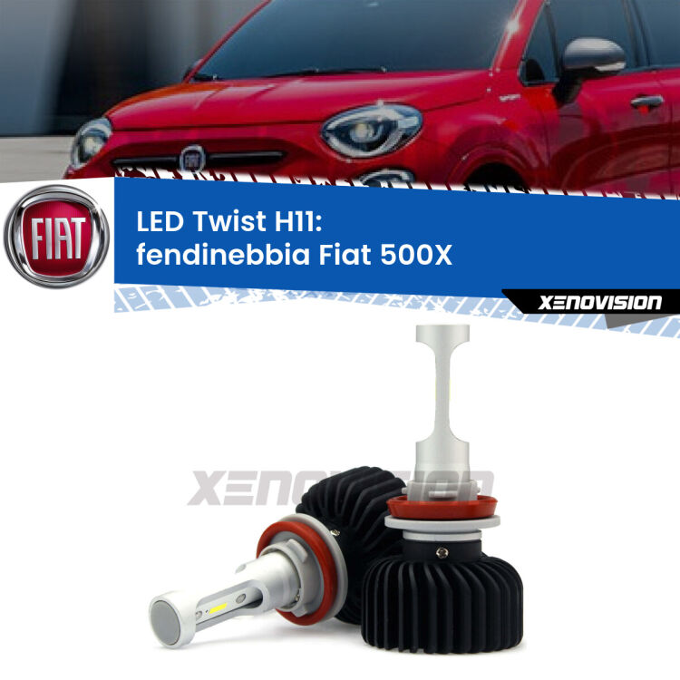 <strong>Kit fendinebbia LED</strong> H11 per <strong>Fiat 500X</strong>  2014 in poi. Compatte, impermeabili, senza ventola: praticamente indistruttibili. Top Quality.