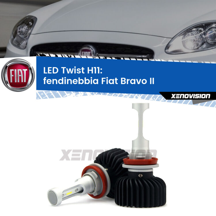<strong>Kit fendinebbia LED</strong> H11 per <strong>Fiat Bravo II</strong>  2006 - 2014. Compatte, impermeabili, senza ventola: praticamente indistruttibili. Top Quality.